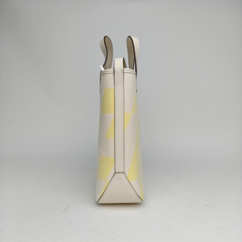 HERMES Cabas27I2奶油白拼14米色拼9R檸檬黃帆布B刻無肩背包-1