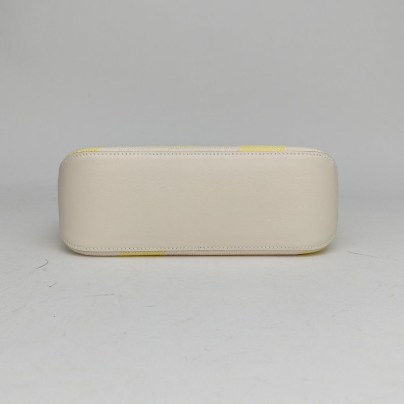 HERMES Cabas27I2奶油白拼14米色拼9R檸檬黃帆布B刻無肩背包-4