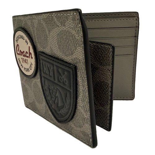 [全新] COACH C LOGO徽章男款8卡附活動證件夾短夾(灰)-1