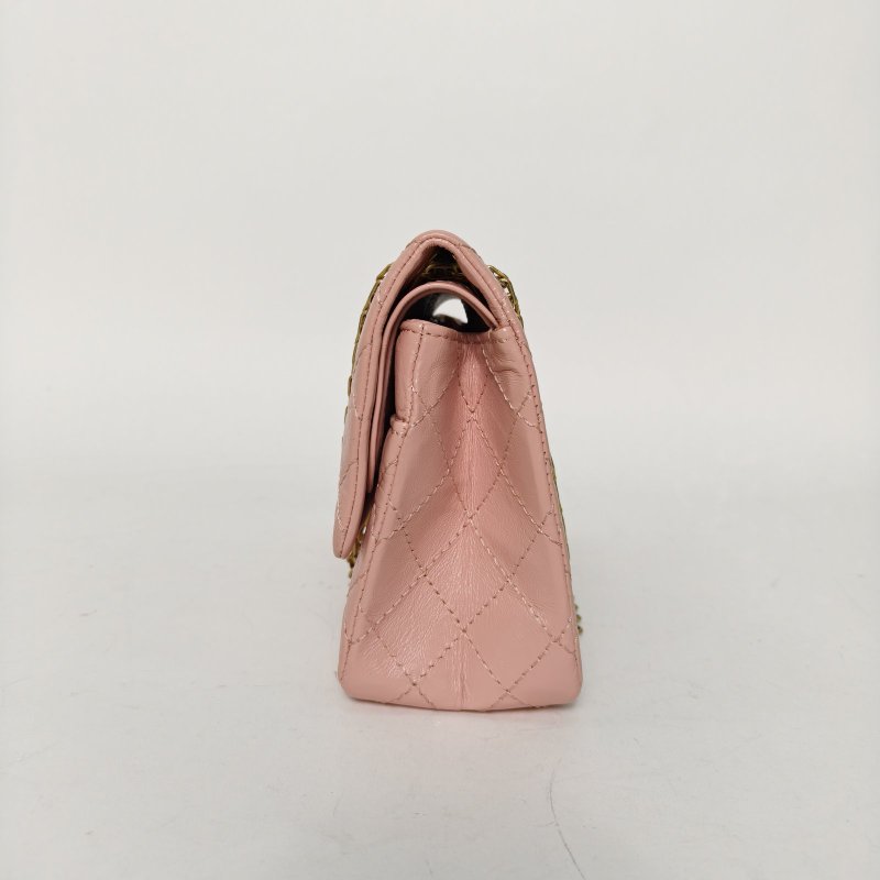 CHANEL 2.55口蓋包小號24粉色牛皮27開金扣肩背包-1