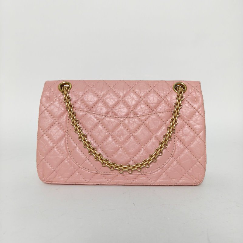 CHANEL 2.55口蓋包小號24粉色牛皮27開金扣肩背包-2