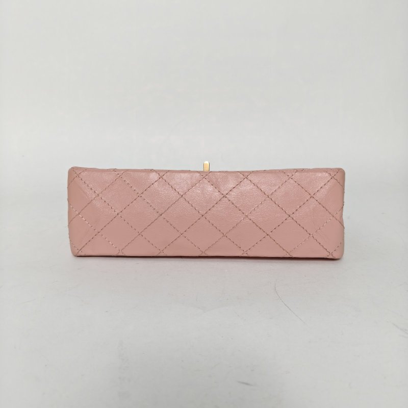 CHANEL 2.55口蓋包小號24粉色牛皮27開金扣肩背包-4