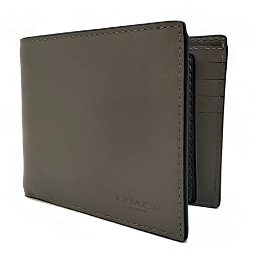 [全新] COACH 專櫃款男款素面牛皮8卡附活動證件夾短夾(灰)-0