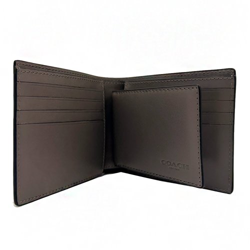 [全新] COACH 專櫃款男款素面牛皮8卡附活動證件夾短夾(灰)-3