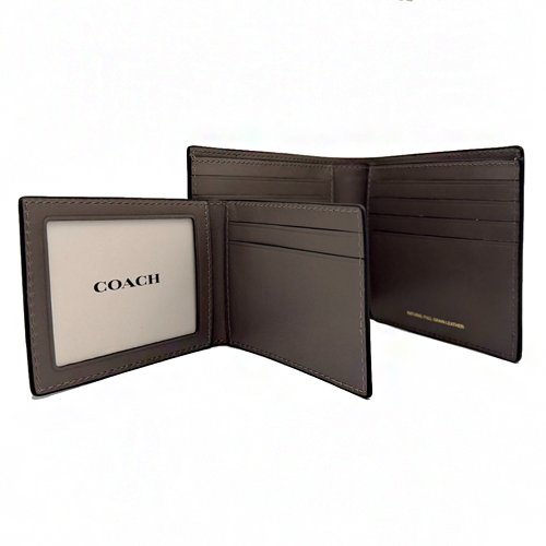 [全新] COACH 專櫃款男款素面牛皮8卡附活動證件夾短夾(灰)-4