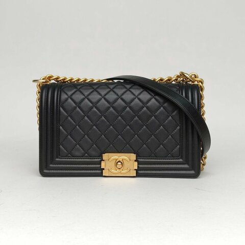 CHANEL Leboy中號25黑色牛皮30開金扣肩背包