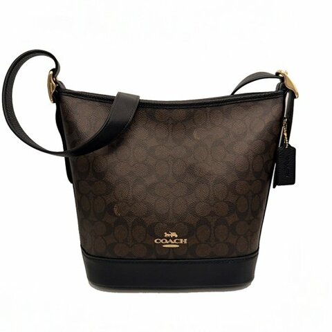 [全新] COACH 新款C LOGO斜背水桶包(大款-深咖)