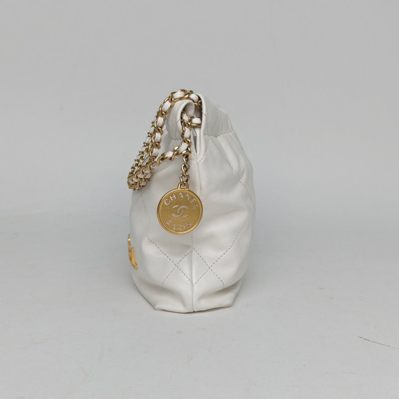 CHANEL 22BagTote托特包Mini20白色牛皮晶片開金扣肩背包-1
