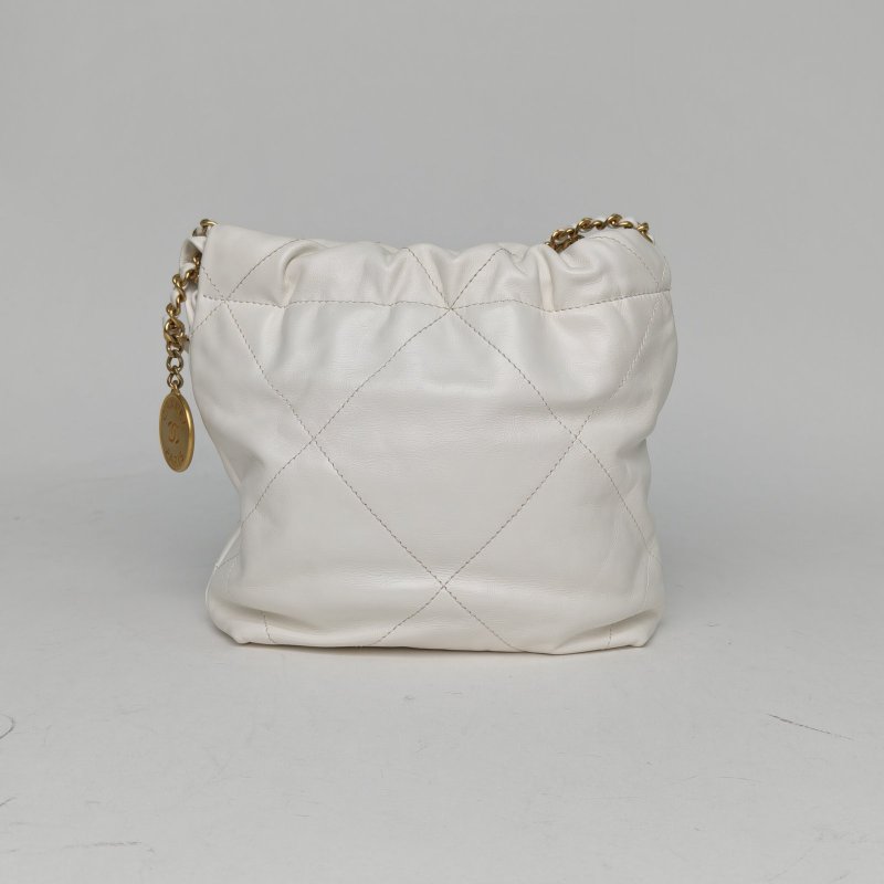 CHANEL 22BagTote托特包Mini20白色牛皮晶片開金扣肩背包-2