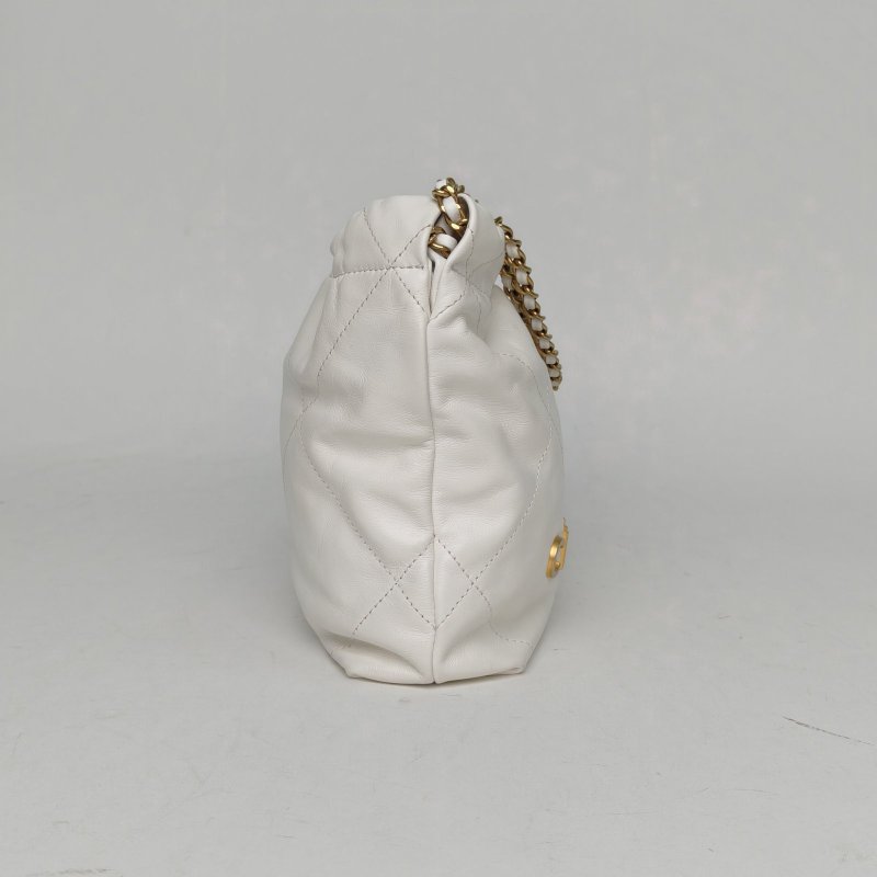 CHANEL 22BagTote托特包Mini20白色牛皮晶片開金扣肩背包-3