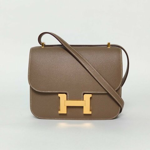 HERMES Constance康康19帶鏡子新版18大象灰Epsom皮B刻金扣肩背包