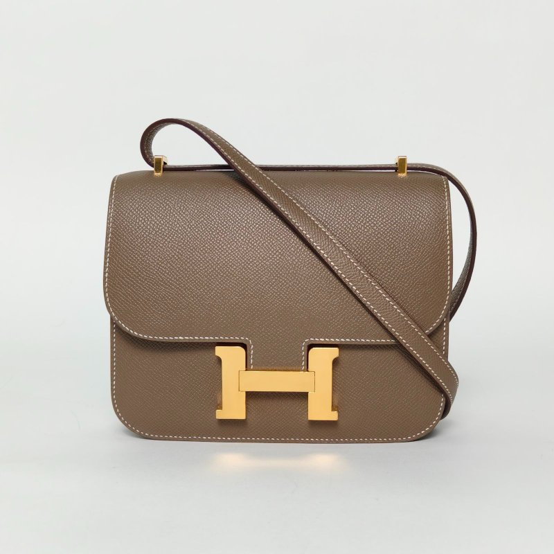 HERMES Constance康康19帶鏡子新版18大象灰Epsom皮B刻金扣肩背包-0
