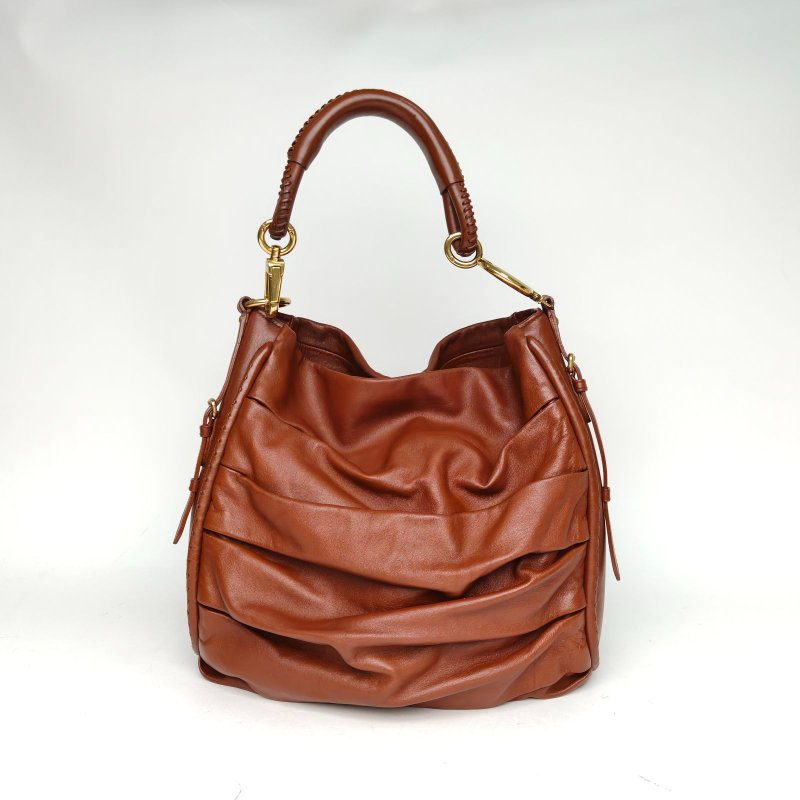 DIOR 咖啡色羊皮金扣2010中古手提單肩包肩背包-0