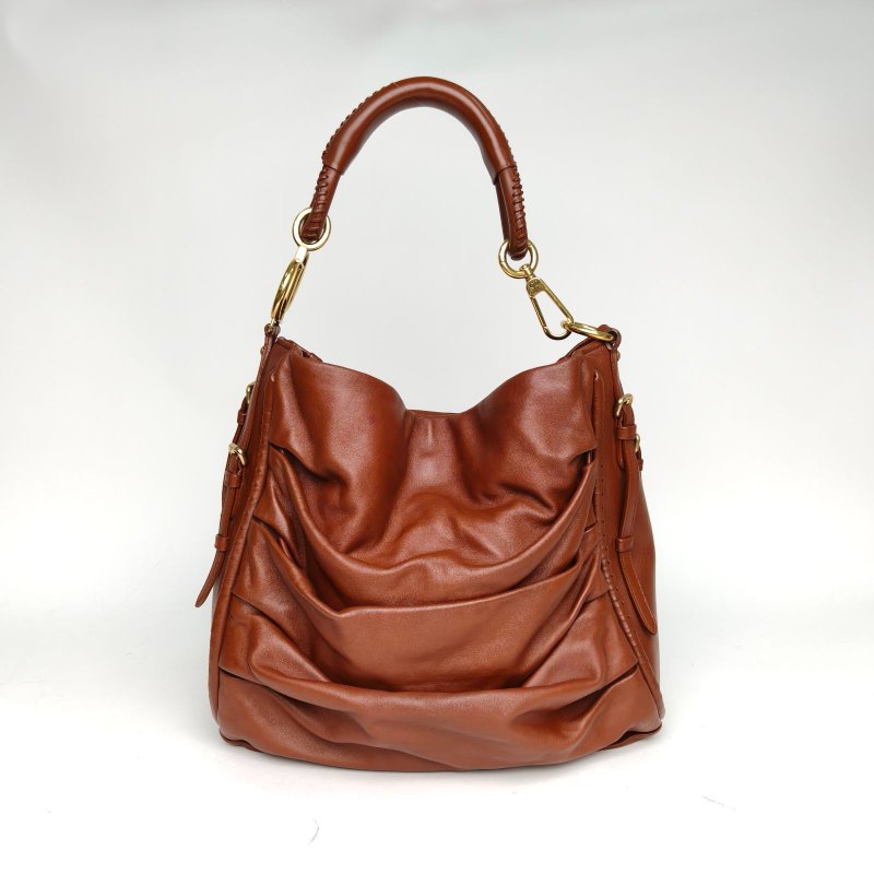 DIOR 咖啡色羊皮金扣2010中古手提單肩包肩背包-2