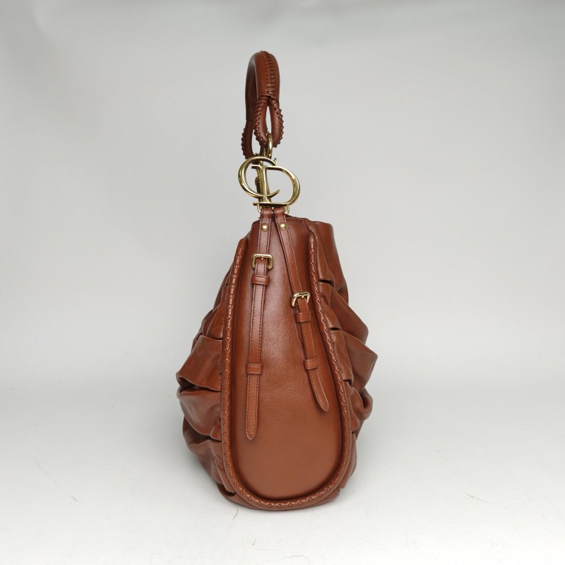DIOR 咖啡色羊皮金扣2010中古手提單肩包肩背包-3