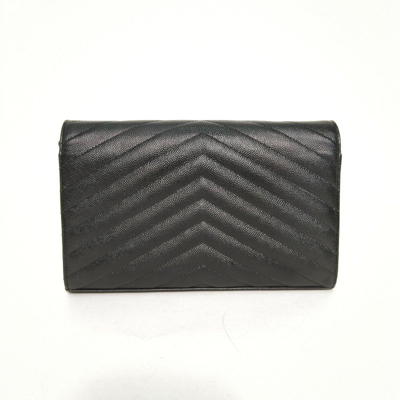 SAINT LAURENT CASSANDRAWOC人字紋信封鏈條包黑色牛皮黑扣肩背包-2