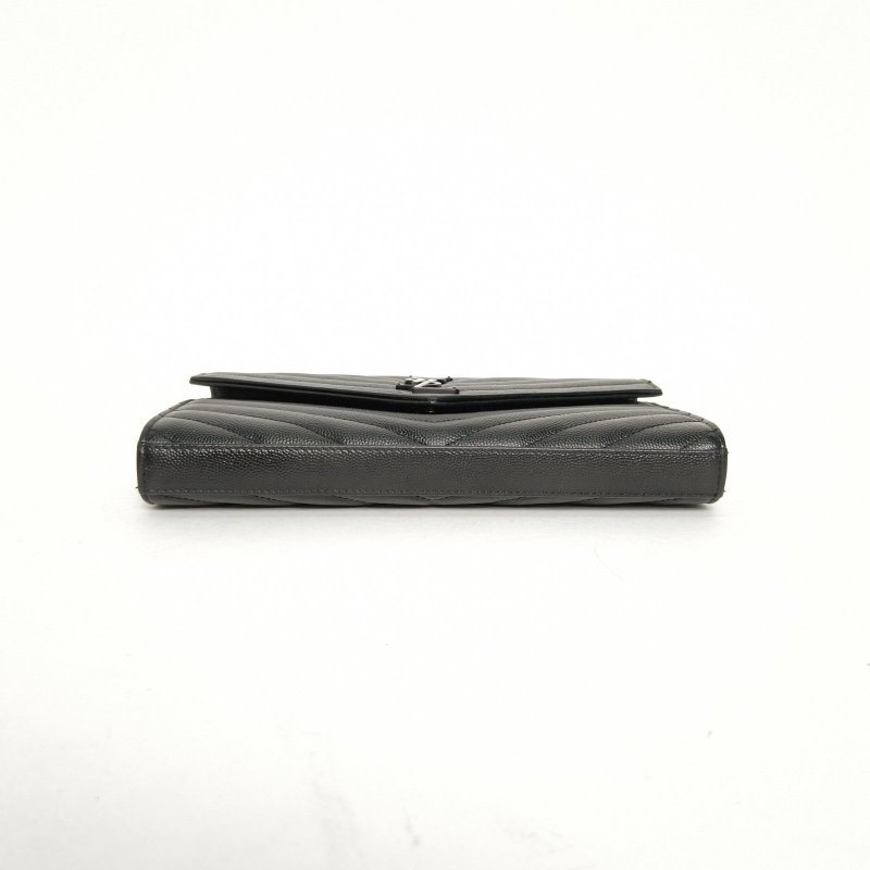 SAINT LAURENT CASSANDRAWOC人字紋信封鏈條包黑色牛皮黑扣肩背包-4