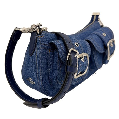 [全新] COACH 雙扣環牛仔肩斜背兩用彎月包(牛仔藍)-1