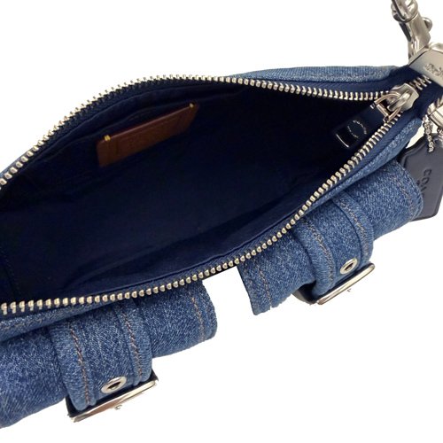 [全新] COACH 雙扣環牛仔肩斜背兩用彎月包(牛仔藍)-4