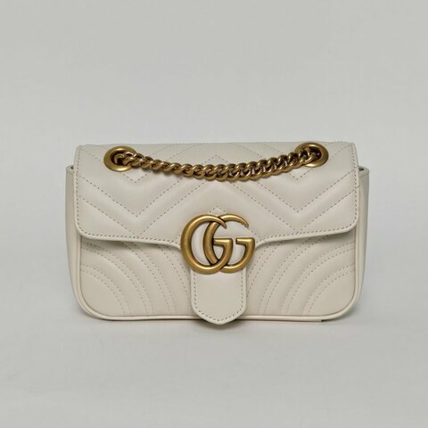 GUCCI GGMarmont肩背包Mini22白色牛皮金扣肩背包