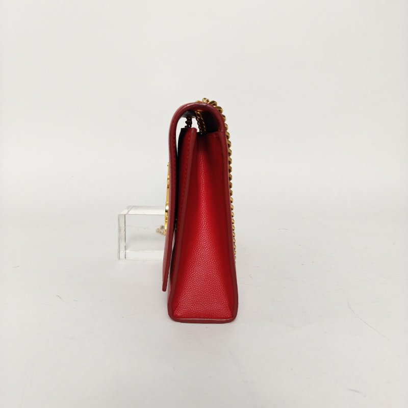 SAINT LAURENT KATE中號24荔紋紅色牛皮金扣肩背包-1