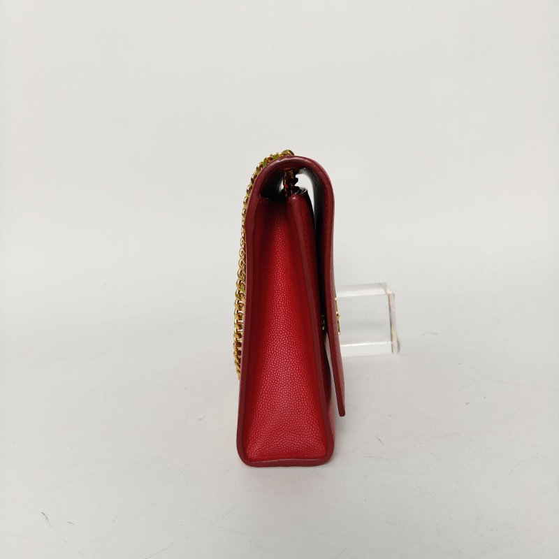 SAINT LAURENT KATE中號24荔紋紅色牛皮金扣肩背包-3
