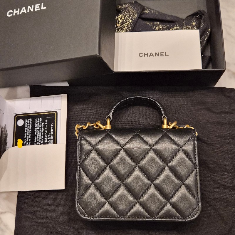Chanel香奈兒手工坊黑金羊cf handle mini手提鏈條小廢包 斜背包-3