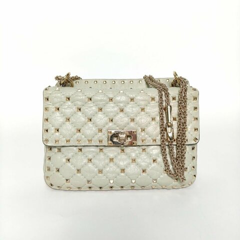 VALENTINO 淺綠色牛皮淺金扣鉚釘鏈條報單肩包肩背包