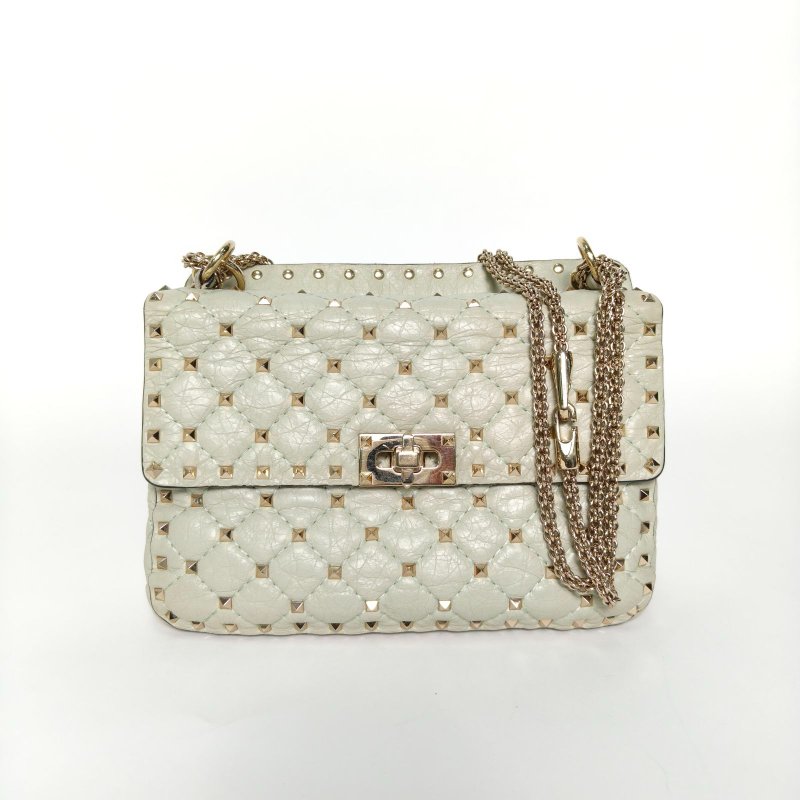 VALENTINO 淺綠色牛皮淺金扣鉚釘鏈條報單肩包肩背包-0