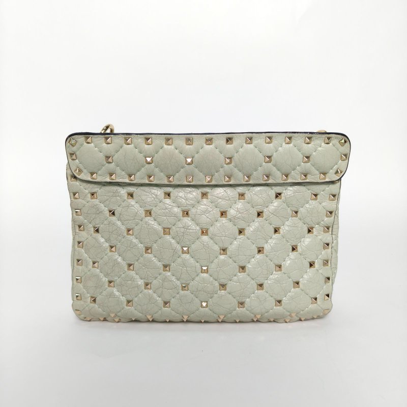 VALENTINO 淺綠色牛皮淺金扣鉚釘鏈條報單肩包肩背包-2