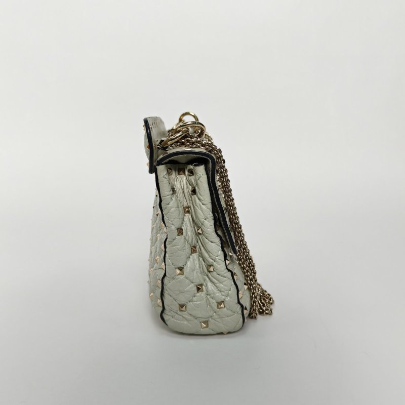 VALENTINO 淺綠色牛皮淺金扣鉚釘鏈條報單肩包肩背包-3