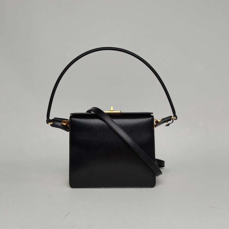 PRADA 拼色牛皮金扣盒子包腋下包肩背包-0