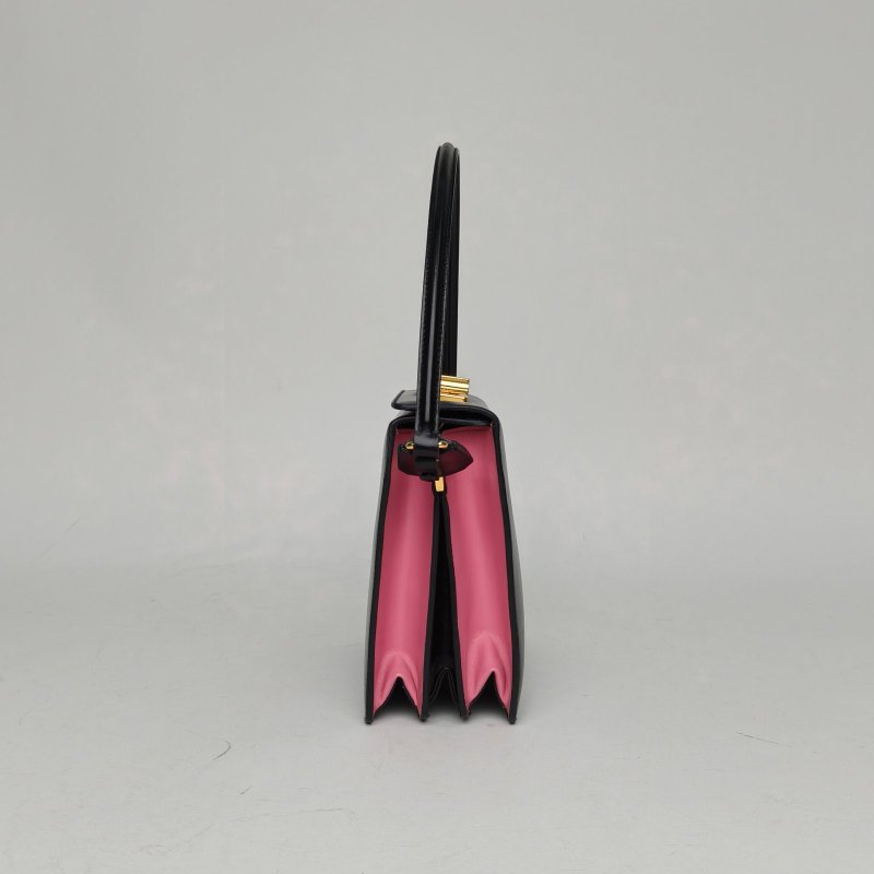 PRADA 拼色牛皮金扣盒子包腋下包肩背包-1