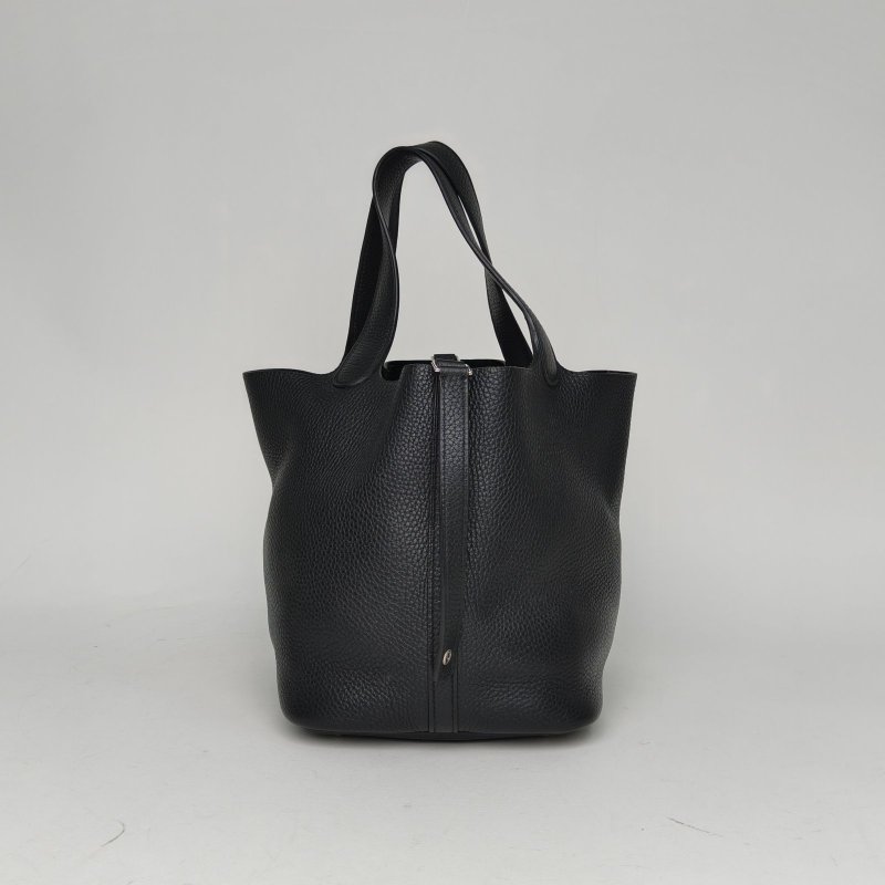 HERMES Picotin22菜籃子89黑色TC皮A刻銀扣肩背包-0