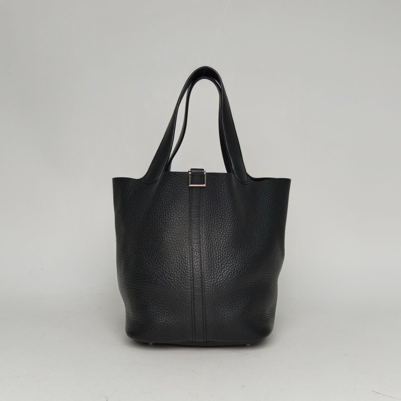 HERMES Picotin22菜籃子89黑色TC皮A刻銀扣肩背包-2