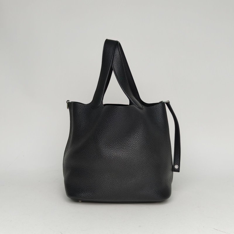 HERMES Picotin22菜籃子89黑色TC皮A刻銀扣肩背包-3