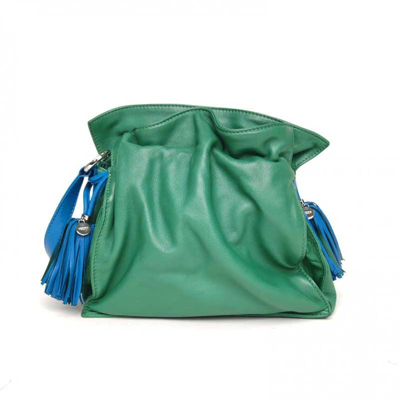 LOEWE 拼色羊皮中古流蘇福袋水桶包小號肩背包-2
