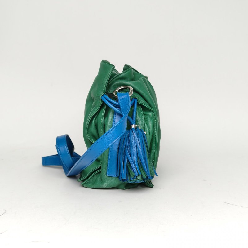 LOEWE 拼色羊皮中古流蘇福袋水桶包小號肩背包-3