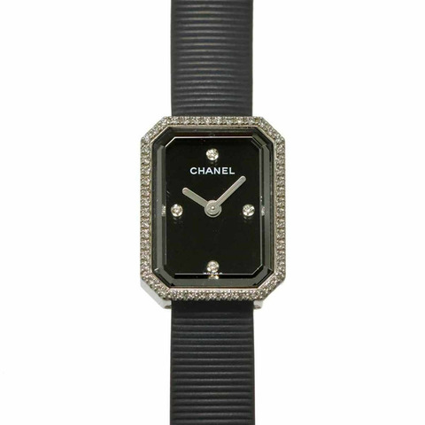 香奈兒 Premiere H2434 鑲鑽錶圈女錶，鑲嵌 4 顆鑽石，黑色橡膠錶帶，石英機芯