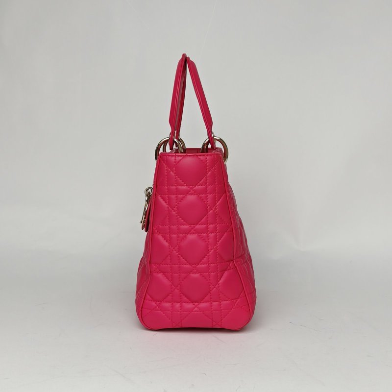 DIOR Lady戴妃包五格玫紅羊皮金扣2014肩背包-1