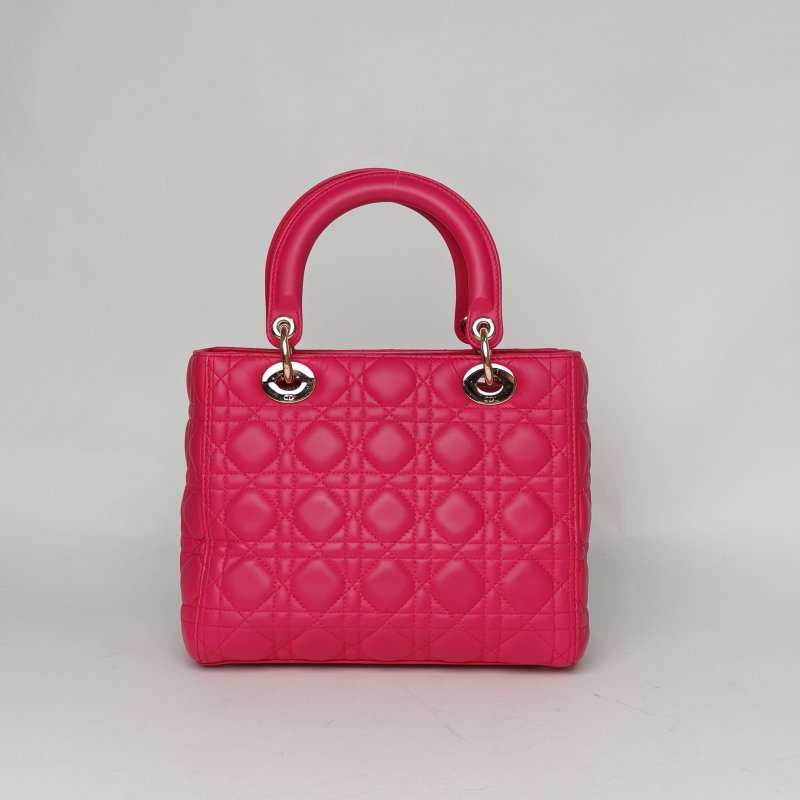 DIOR Lady戴妃包五格玫紅羊皮金扣2014肩背包-2