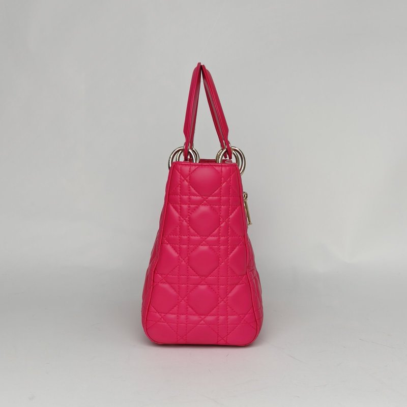 DIOR Lady戴妃包五格玫紅羊皮金扣2014肩背包-3