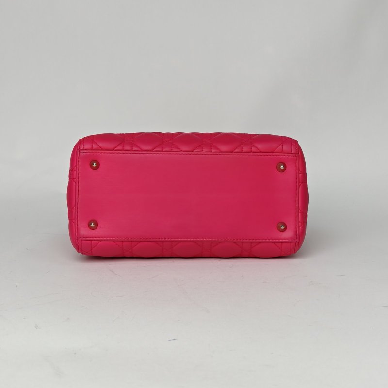 DIOR Lady戴妃包五格玫紅羊皮金扣2014肩背包-4