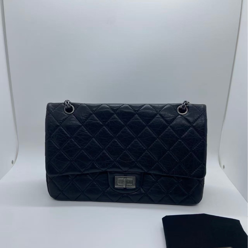 CHANEL香奈兒 2.55 黑色復刻版 227 大號翻蓋包 小牛皮 斜挎鏈條包-0