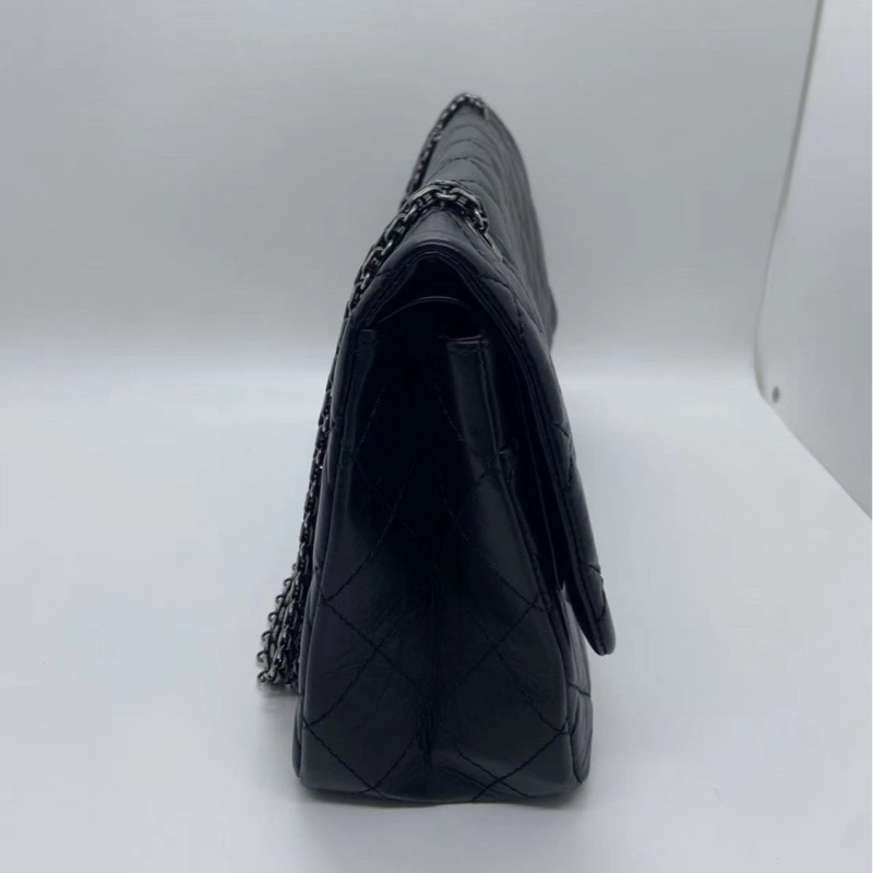 CHANEL香奈兒 2.55 黑色復刻版 227 大號翻蓋包 小牛皮 斜挎鏈條包-3