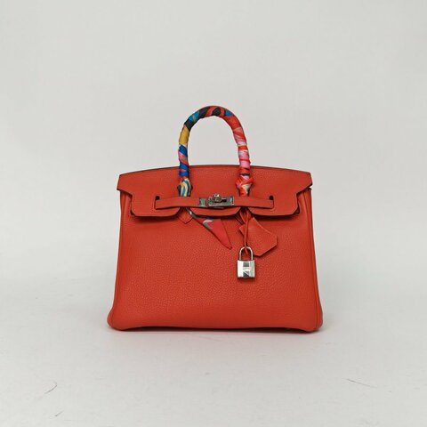 HERMES Birkin255E朱砂紅Togo皮C刻銀扣肩背包