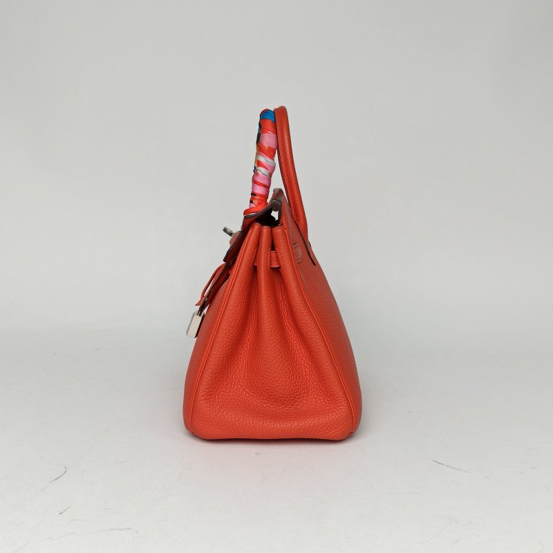 HERMES Birkin255E朱砂紅Togo皮C刻銀扣肩背包-1