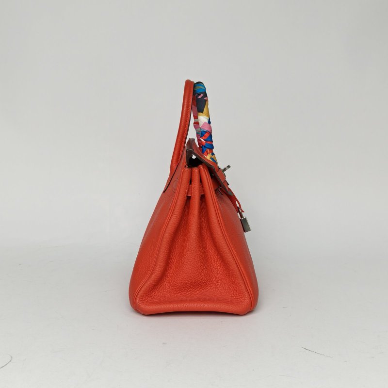 HERMES Birkin255E朱砂紅Togo皮C刻銀扣肩背包-3