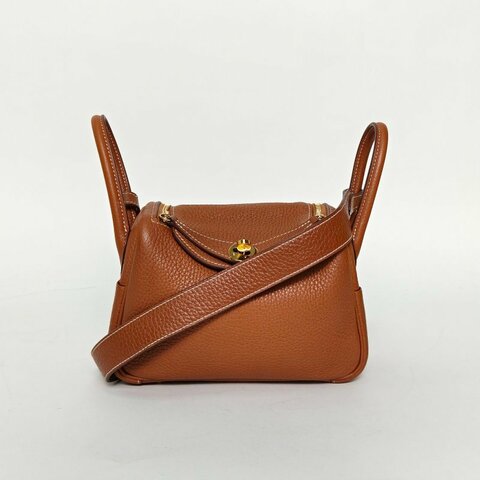 HERMES LindyMini37金棕色TC皮Y刻金扣肩背包
