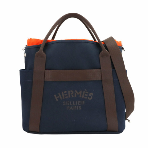 Hermes Hermès Sac de Pansage Groom 2-way tote/sound bag in navy canvas with a "Z" stamp.